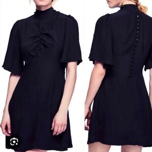 NWT FREE PEOPLE Be My Baby Babydoll Dress Black Button Back Flutter Sleeve 4